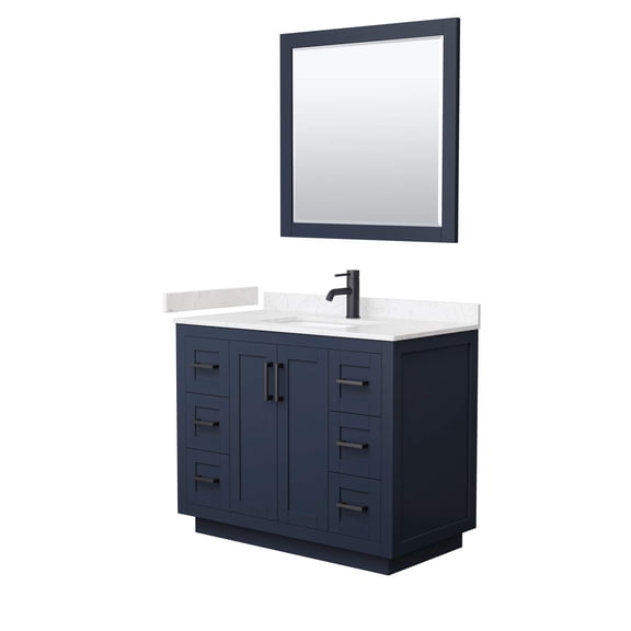 Wyndham Collection Miranda 42" Wood&Marble Single Bathroom Vanity in Blue/Black