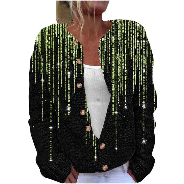 VEKDONE Cardigan Femme Manches Longues Creusé Couleur Unie Veste Décontractée Vert G