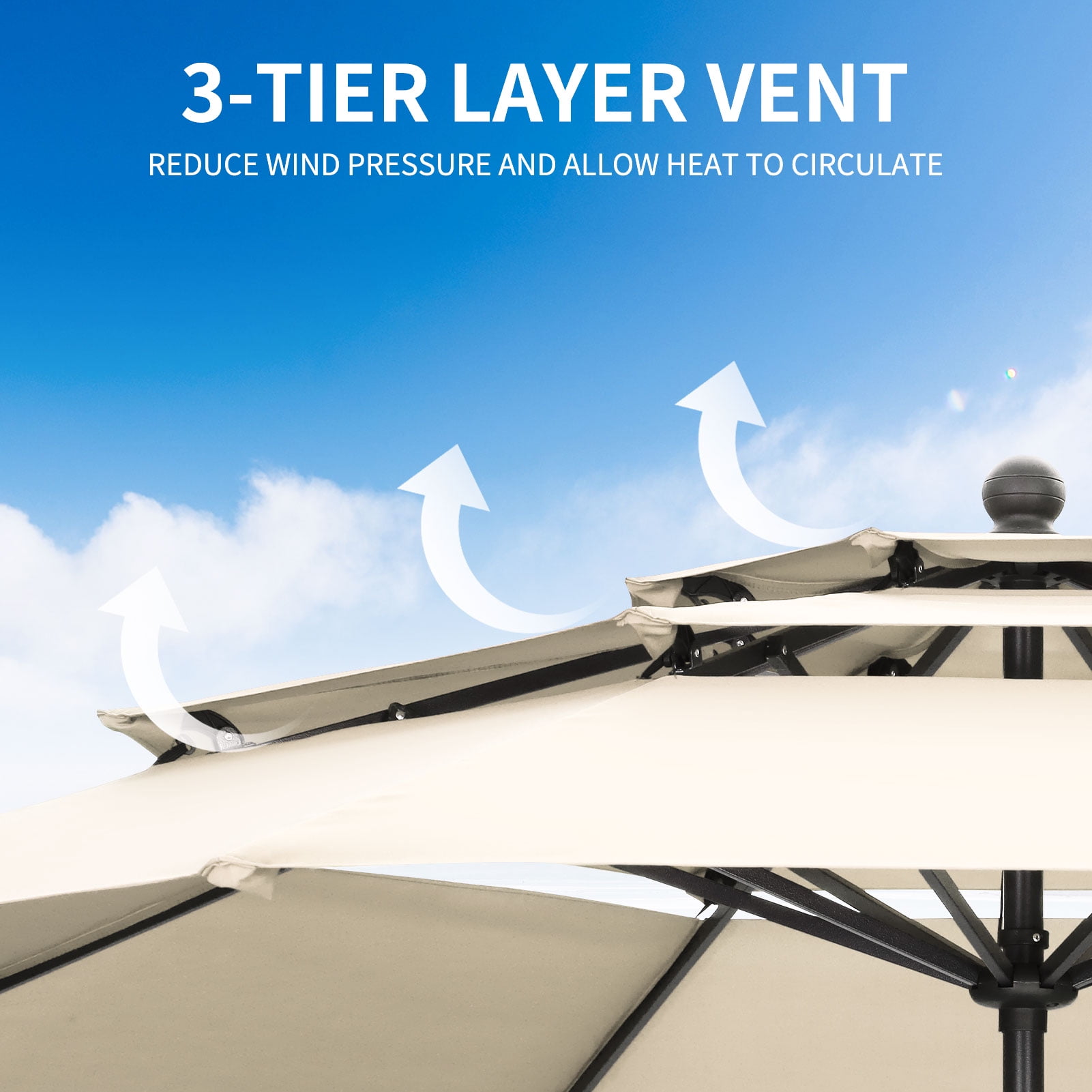 Ainfox 10ft Patio Umbrella 3 Tiers,Outdoor Table Market Umbrella w/Tilt Adjustment and Crank for Garden,Deck,Beach,Backyard,Pool,Khaki