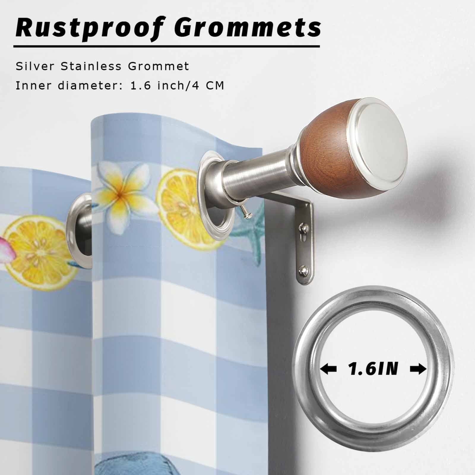 Outdoor Curtains for Patio Waterproof, Summer Gnomes Nautical Windproof Pravicy Outside Porch Blackout Curtain, Blue Floral Starfish Checkered Sun Blocking Grommets Curtains for Cabana 54"x108"