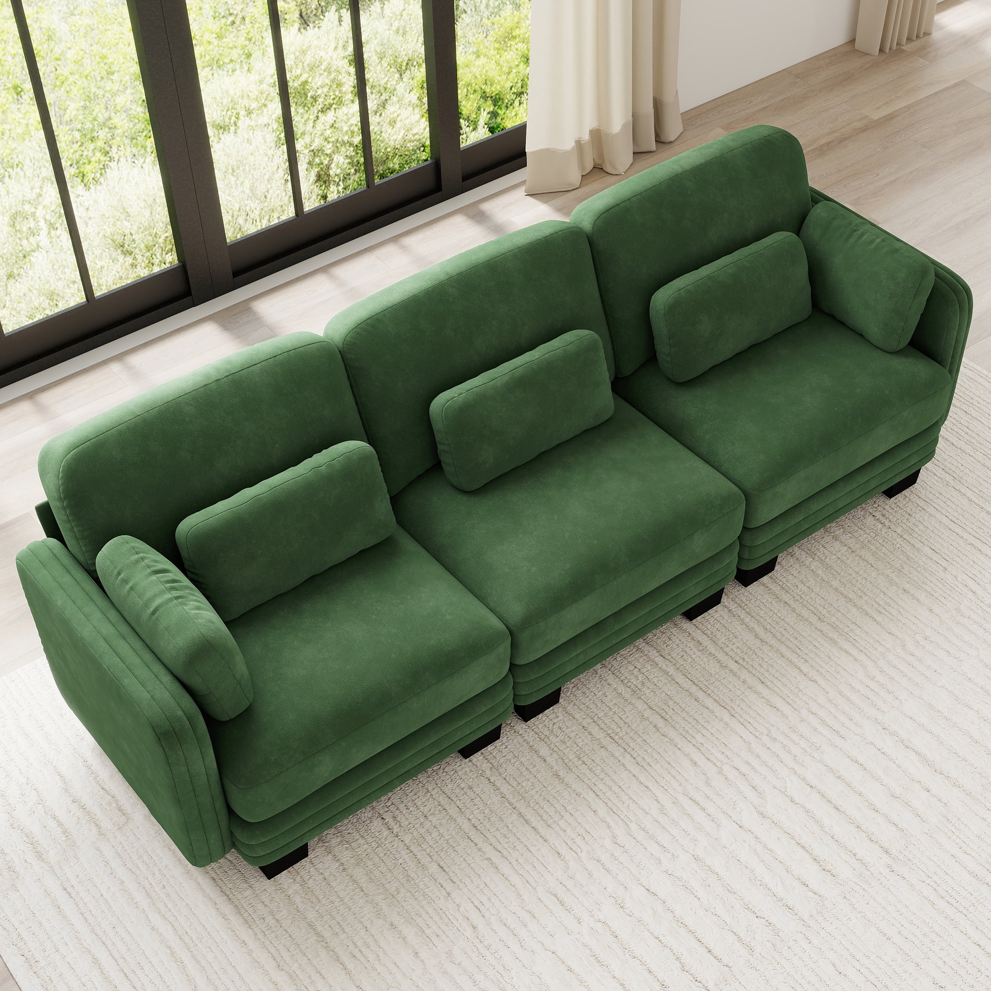 100" Modern Modular 3 Seater Sofa Couch with 5 Pillows