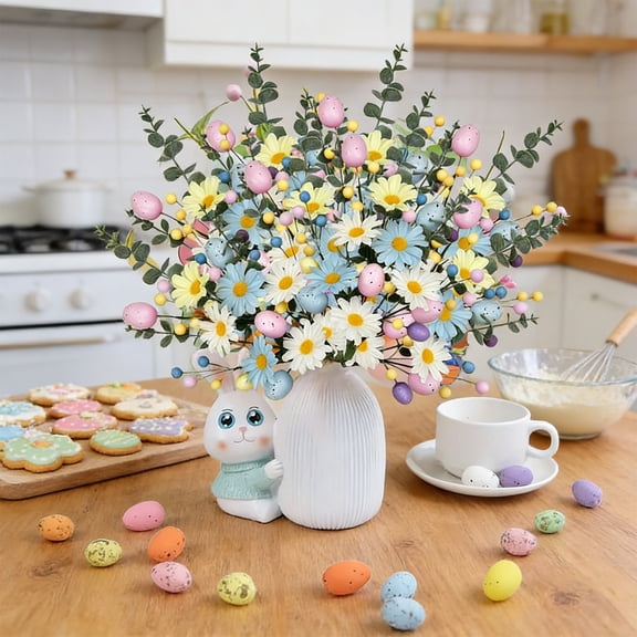 Easter Pink Tulips Flower Branches, Artificial Foam Tulips Easter Egg Decorations for Easter Home Decor