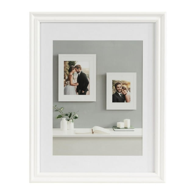 DesignOvation Leno 14" x 18" Matted to 11" x 14" White Picture Frame