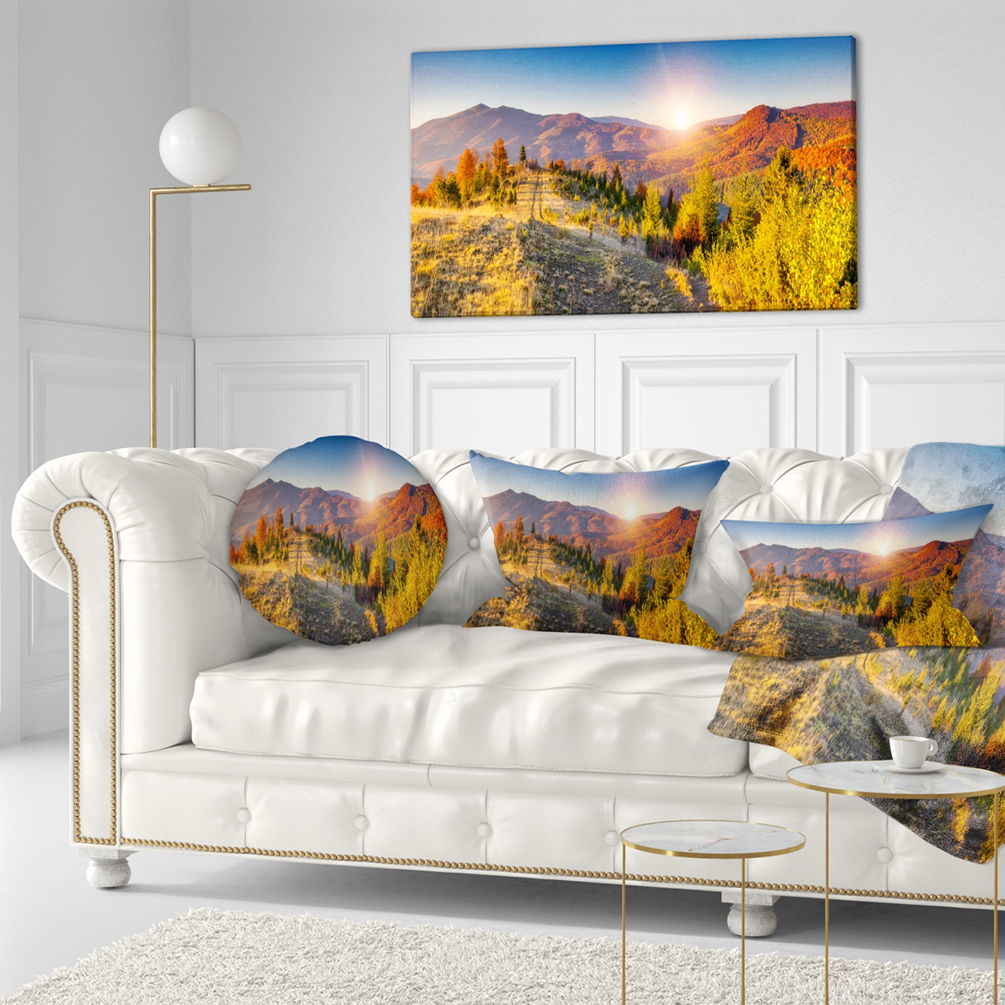 Designart Majestic Fall Mountains Range - Landscape Printed Throw Pillow - 12x20