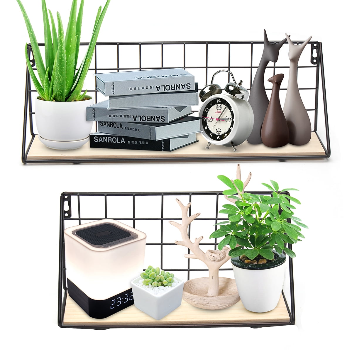 Metal & Wood Wall Shelf Grid Wall Shelf Hanging Adjustable Wall Industrial Modern Mounted