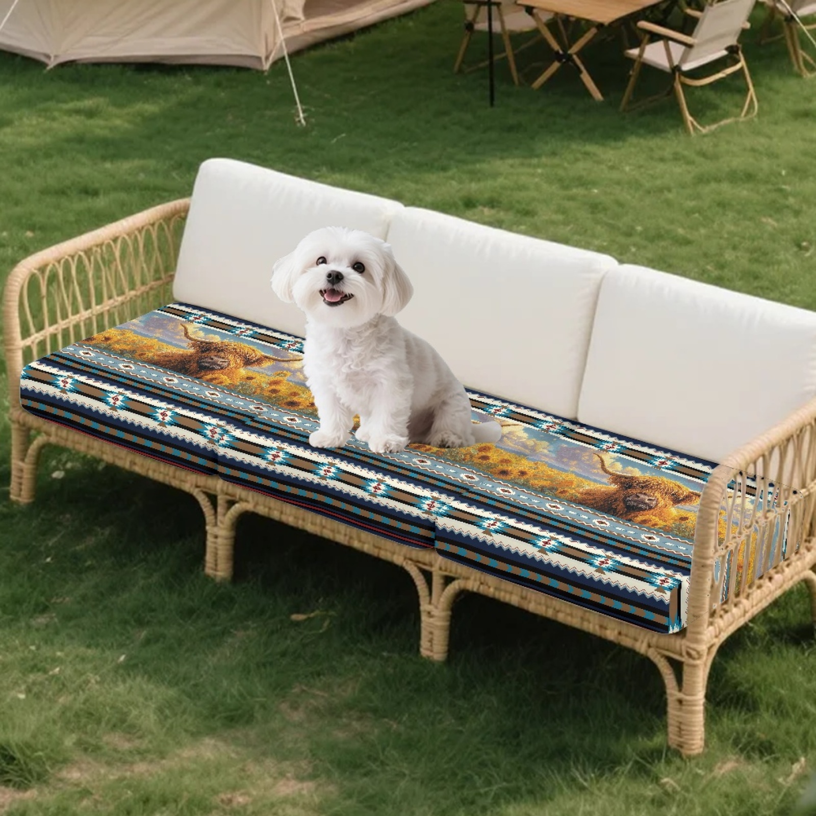 Xoenoiee Aztec Highland Cattle Sunflower Print 3 Pieces Couch Sofa Cushion Slipcover Elastic Chair RV Seat Covers Loveseat Sofa Furniture Protector Slip Cover for Living Room