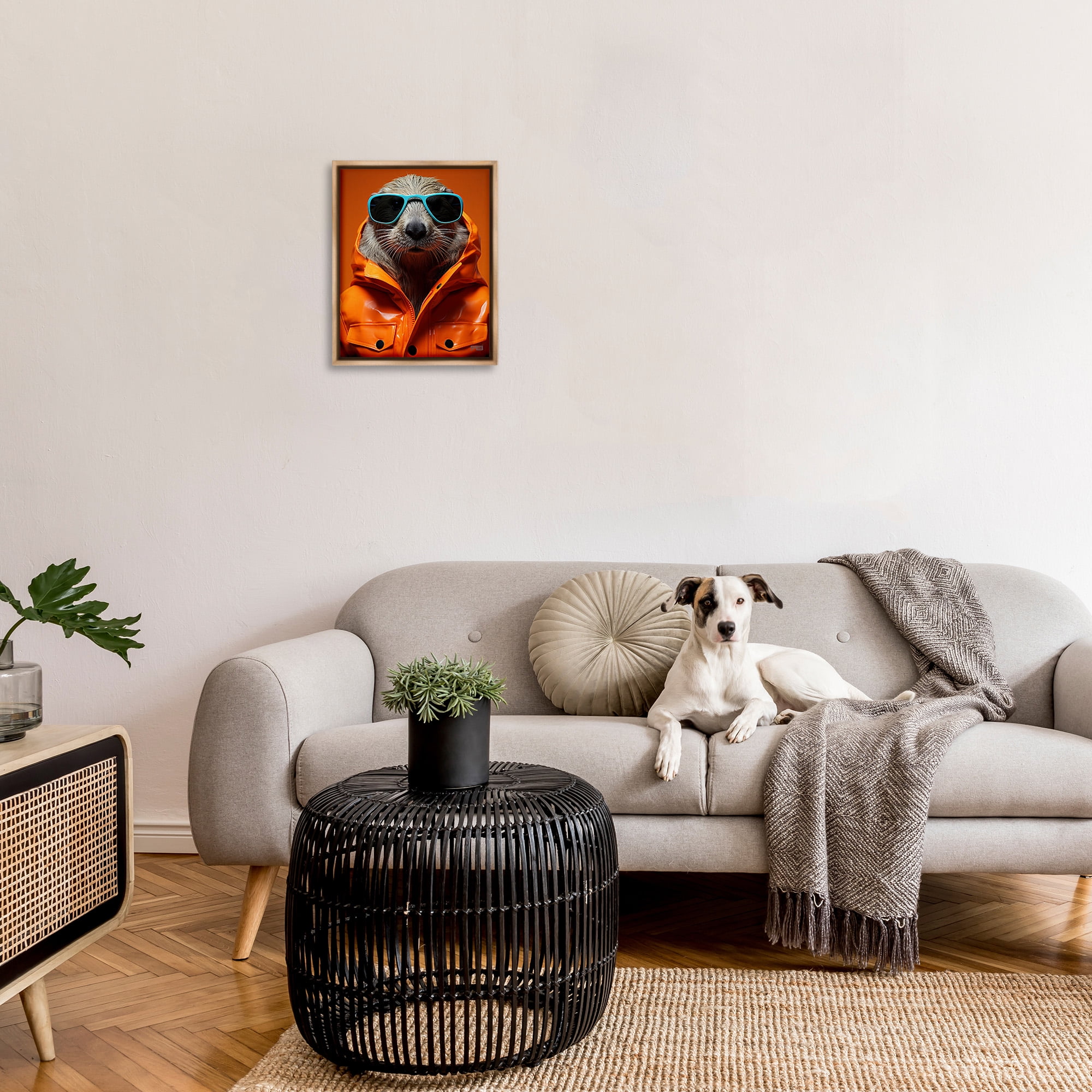 Stupell Industries Trendy Otter with Glasses Animals & Insects Painting Brown Floater Framed Canvas Art Print Wall Art, 17 x 21