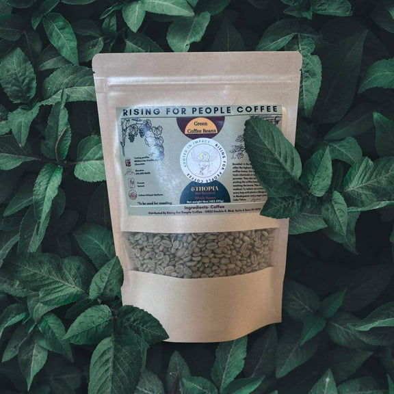 Rising for People Coffee Ethiopa Unroasted Green Coffee Beans, Organic and Fair Trade, unroasted, greenwhole bean coffee, 1 lb.