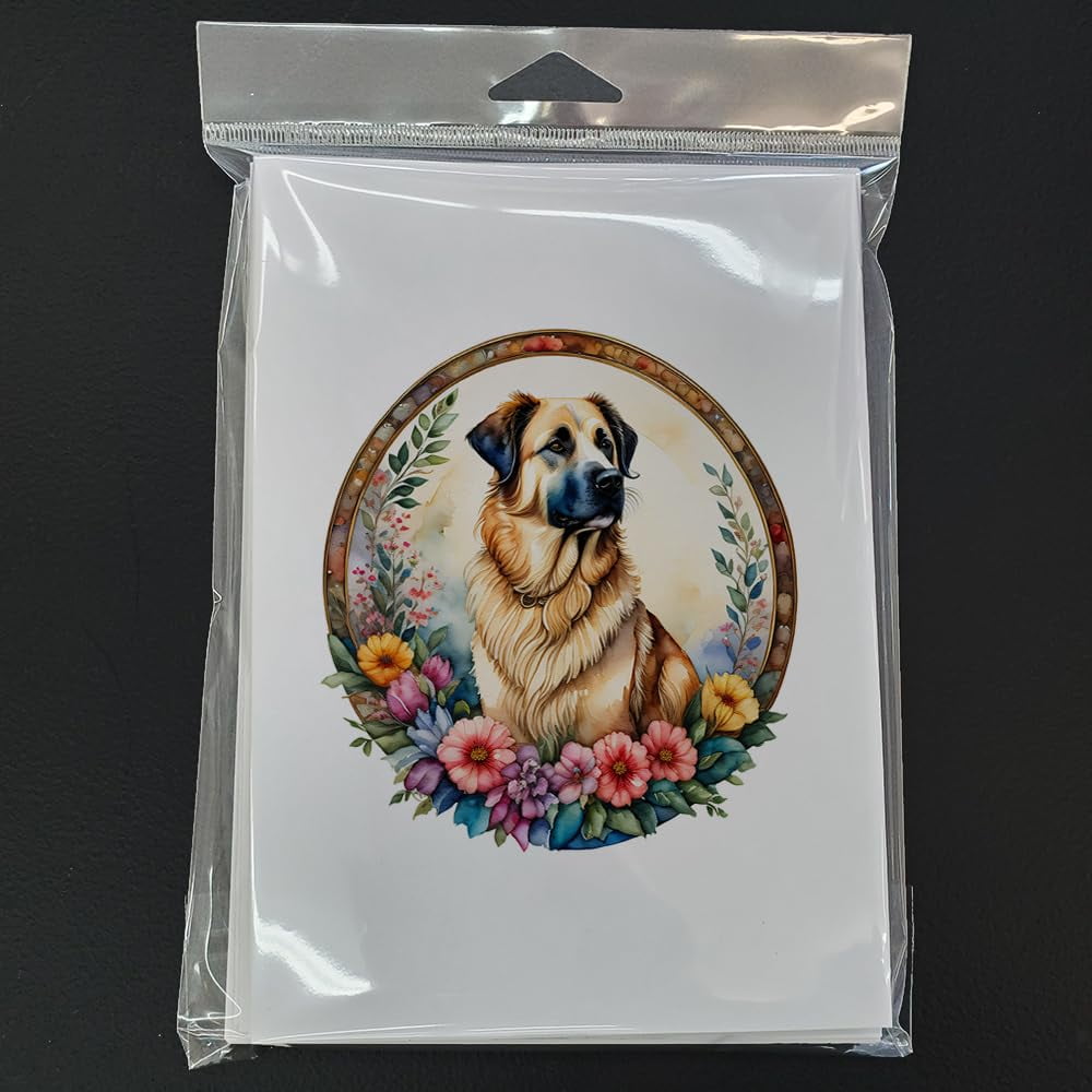 Anatolian Shepherd Dog and Flowers Greeting Cards and Envelopes Pack of 8 7 in x 5 in