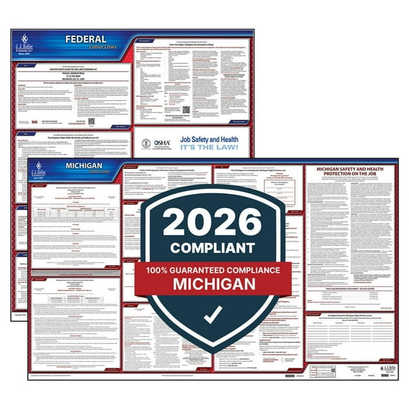 2025 Michigan & Federal Labor Law 2-Poster Set - State 30" W x 26" H & Federal 20" W x 24" H