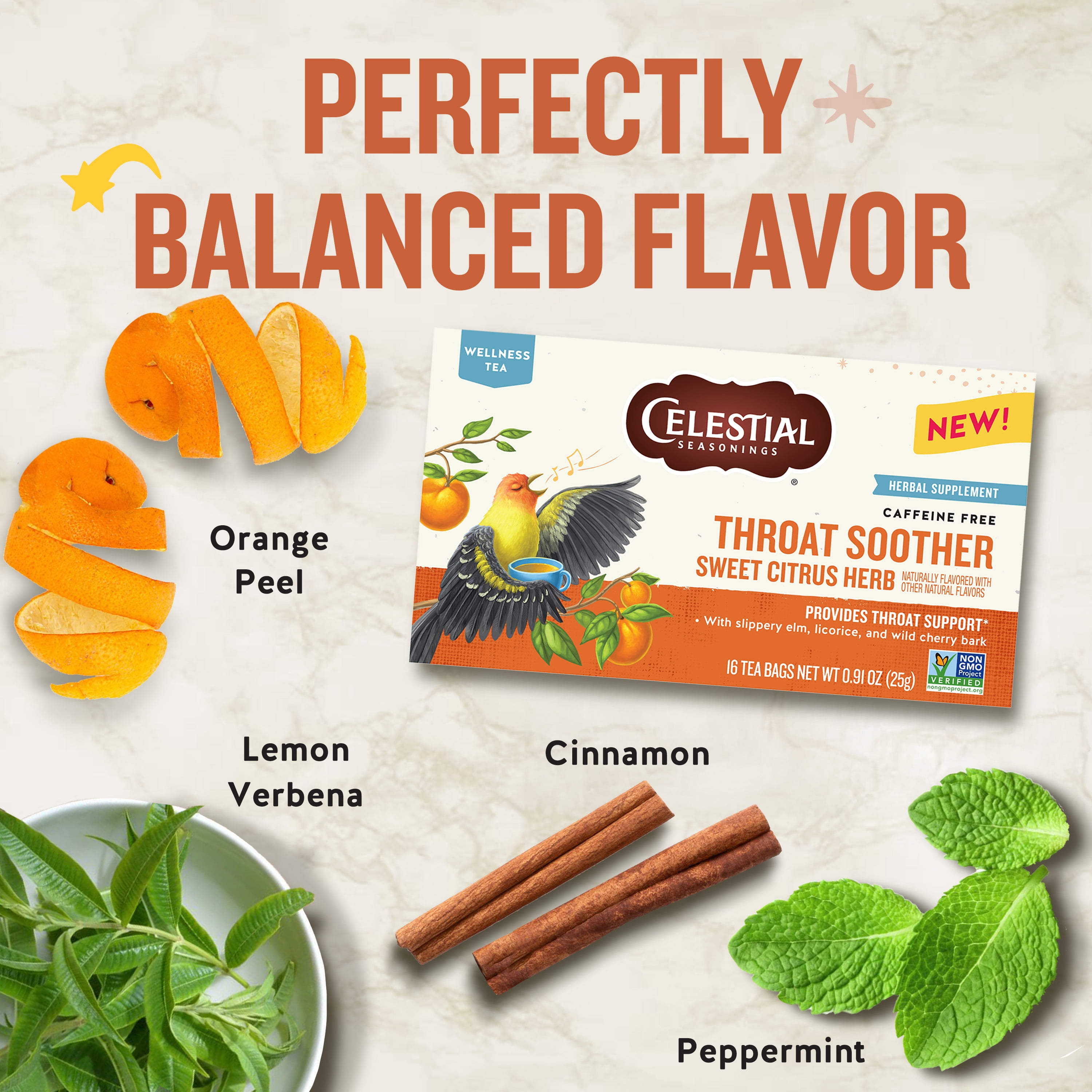 Celestial Seasonings Throat Soother Wellness Herbal Tea Bags, 16 Count