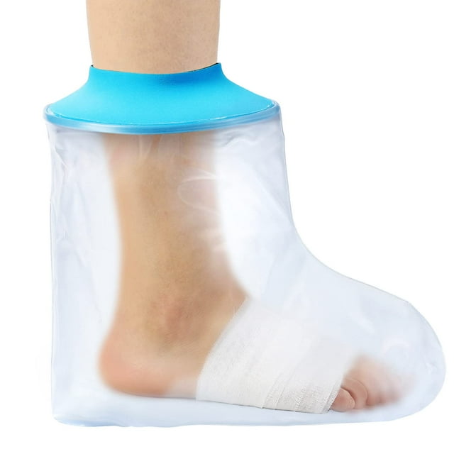 Waterproof Foot Cover for Shower Adult, Foot Cast Covers with Non-Slip Padding Bottom, Watertight Ankle Foot Cast Protector for Surgery Bandage Dressing Wound, Reusable