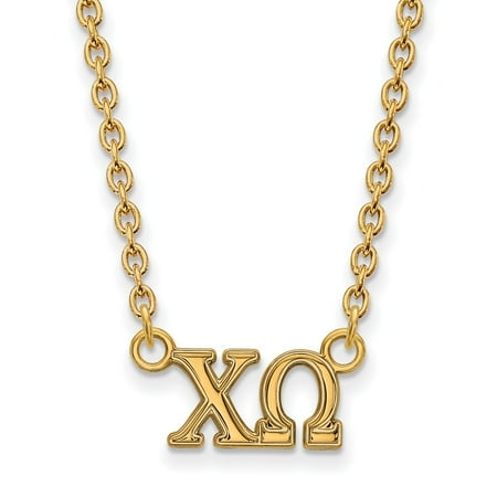 925 Sterling Silver Yellow Gold-Plated Official Chi Omega Medium Pend Pendant Necklace Charm Chain - with Secure Lobster Lock Clasp 18