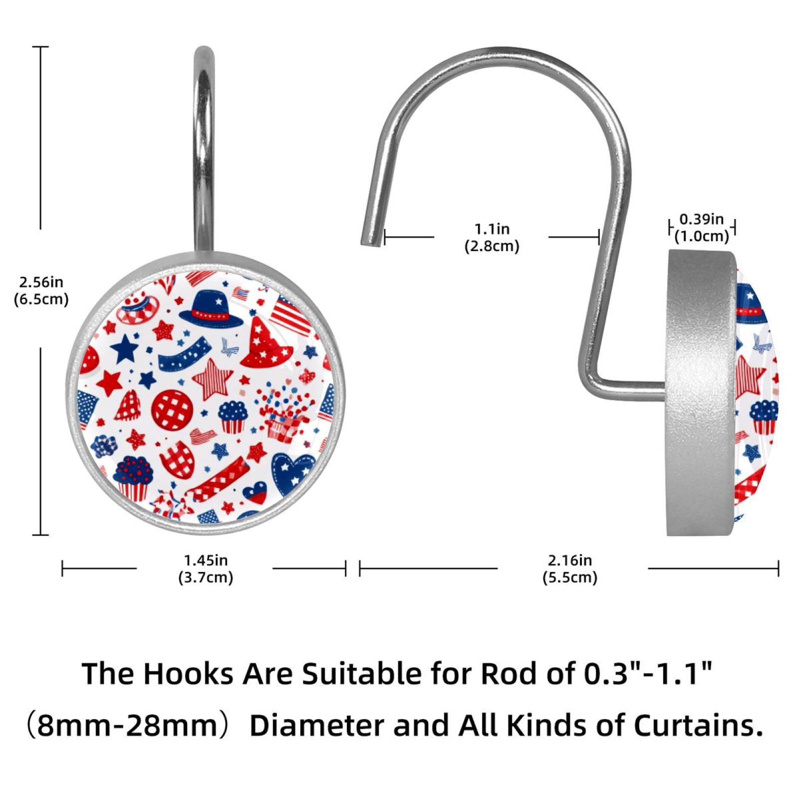 12pcs Decorative Shower Curtain Hooks, Rust Resistant Shower Rings for Bathroom Living Room,Rustproof Stainless Steel Rings for Shower Curtain and Liner Rods,4th of July Hats