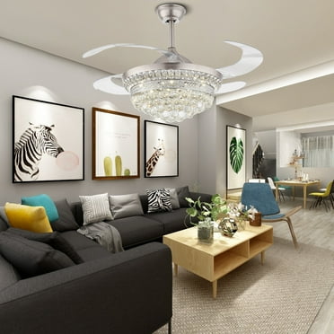 42 in Crystal Chandelier LED Ceiling Fan Light 3-Speed Pendant Lamp with Remote