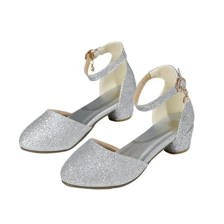 POIUYTR Clearance Girls  Glitter Dress Shoes - Piano Recital Mary Jane Pumps with Cushioned Footbed & 2cm Heel for Formal Events