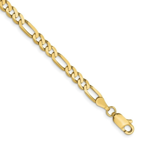 Auriga Fine Jewelry Mother's Day Gift 10K Yellow Gold 4mm Flat Figaro Chain Bracelet for Women 7"