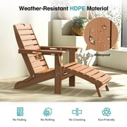 Folding Adirondack Chair with Ottoman, HDPE Adjustable Patio Chair, Teak