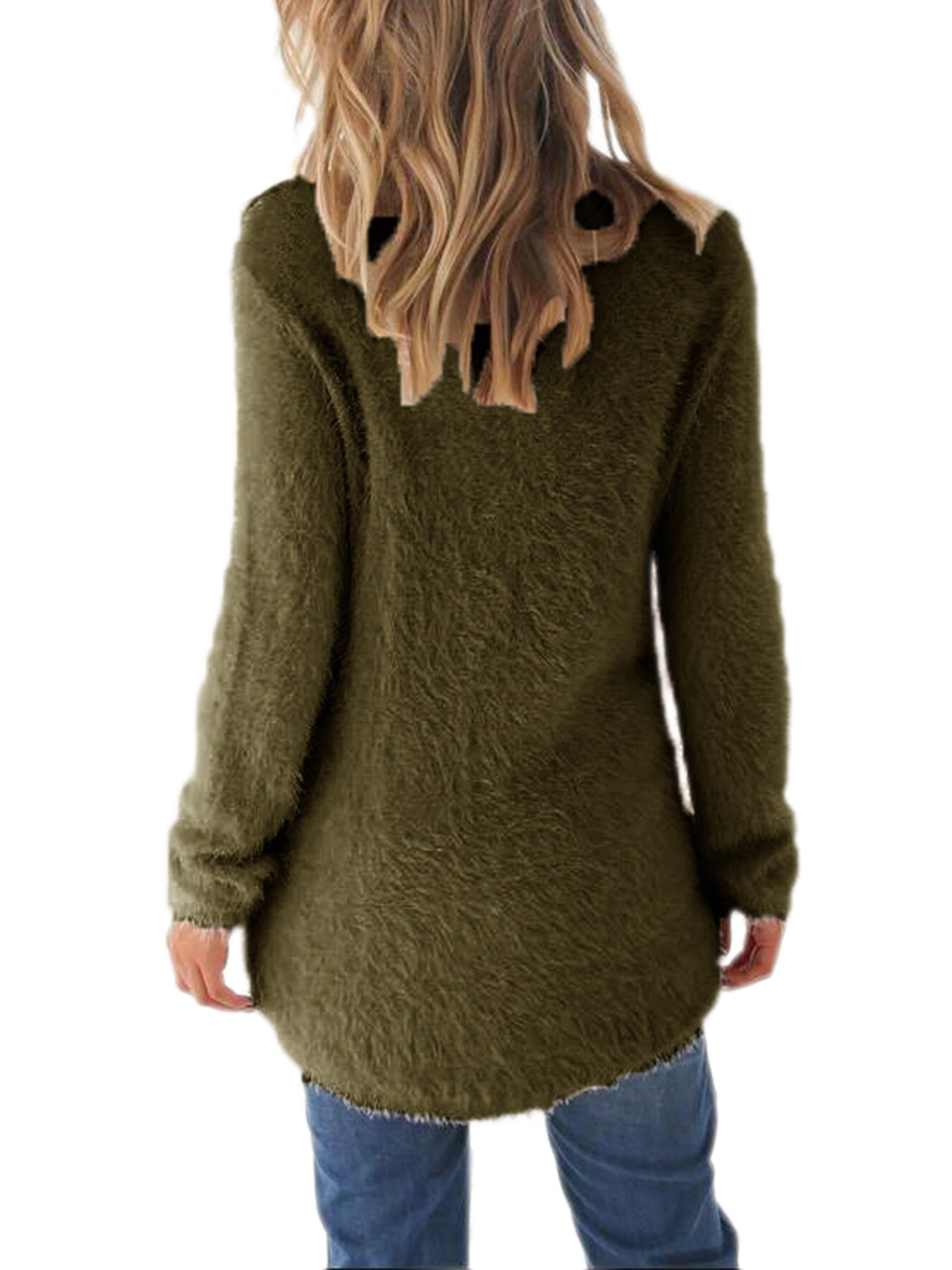 Plus Size Women Mid-Length Loose Solid Color Pullover Sweaters High Low Fluffy Tunics Crew Neck Womens Knit Tops for Junior Ladies Women - image 3 of 3