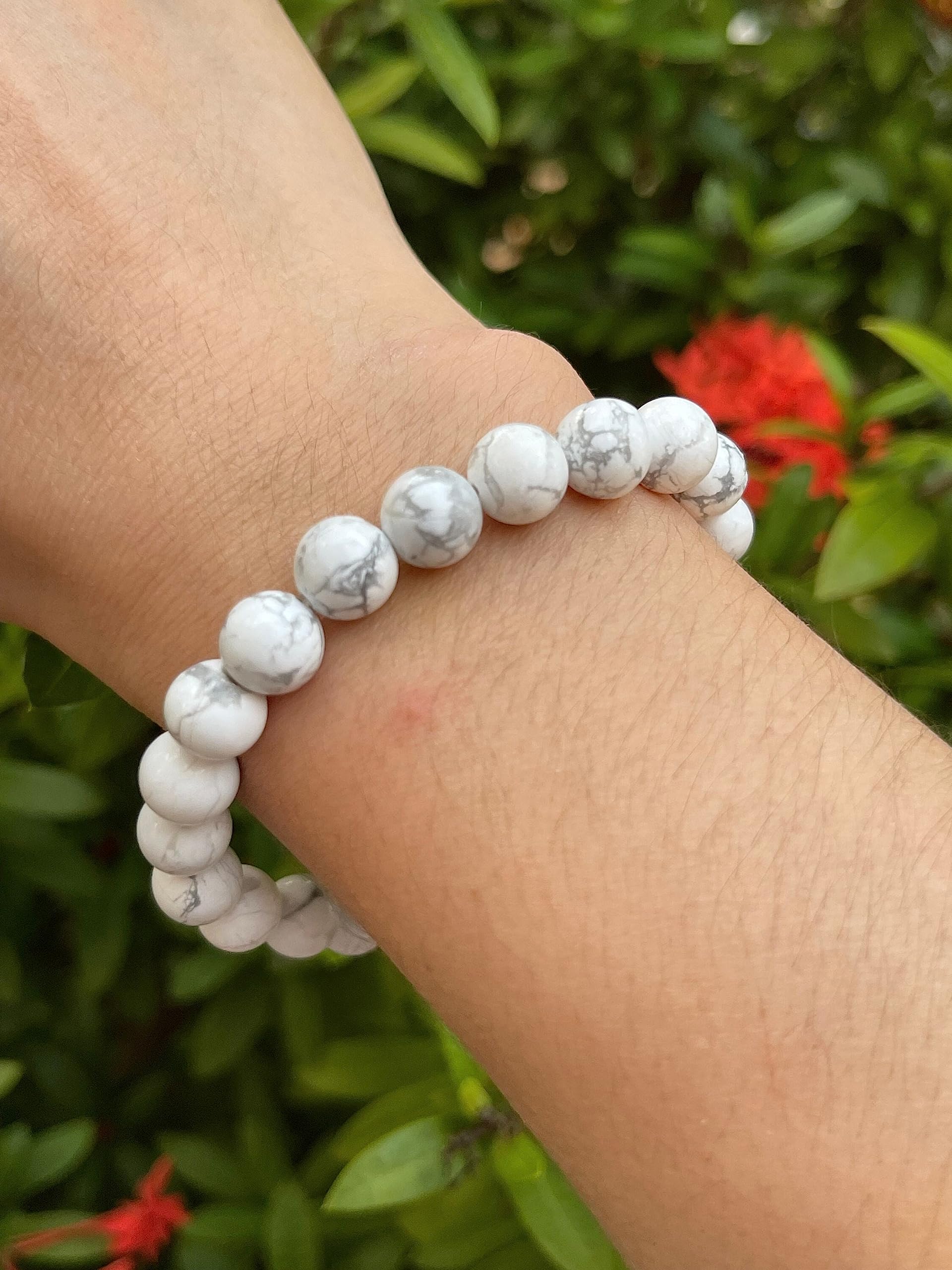 White Howlite Crystal Bead Bracelet 8mm, Wholesale Genuine White Howlite Stretch Gemstone Bracelet, Gift for Men & Women (5)