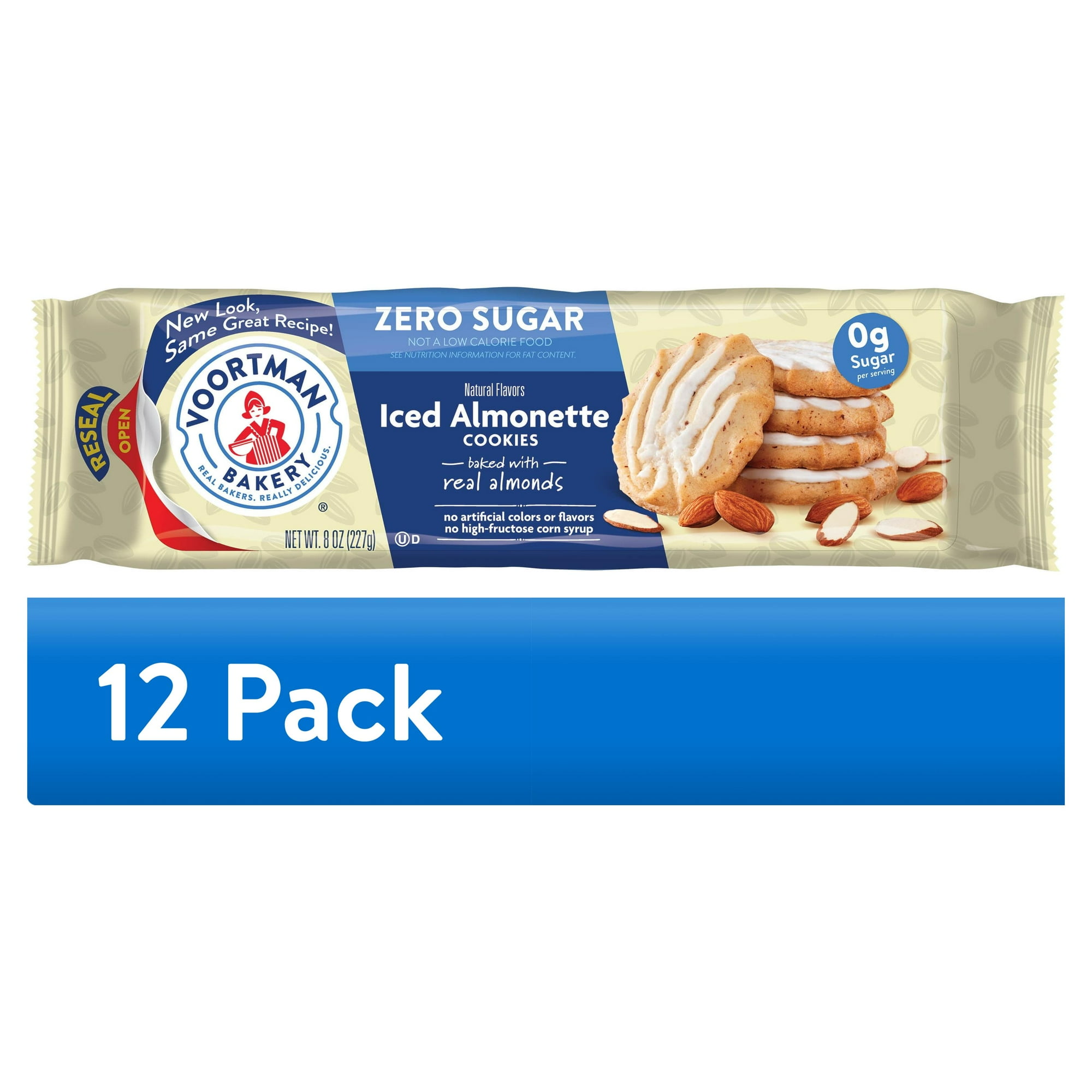 (12 pack) VOORTMAN Bakery Zero Sugar Iced Almonette Cookies 8 oz