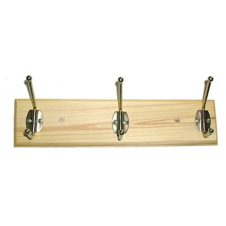 - Wood Hat & Coat Wall Rack - 3 Double Swivel Hooks - Polished Brass, Beautiful All Natural Wood Rack - Measurements - 11 1/2 Wide X 2 3/4 High X 1/2 Deep. By Sterling