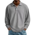 thumbnail image 3 of Men's Waffle Knit Polo Shirts Long Sleeve Button Down Collar Tops Men's Shirt (Grey XXXXL), 3 of 3