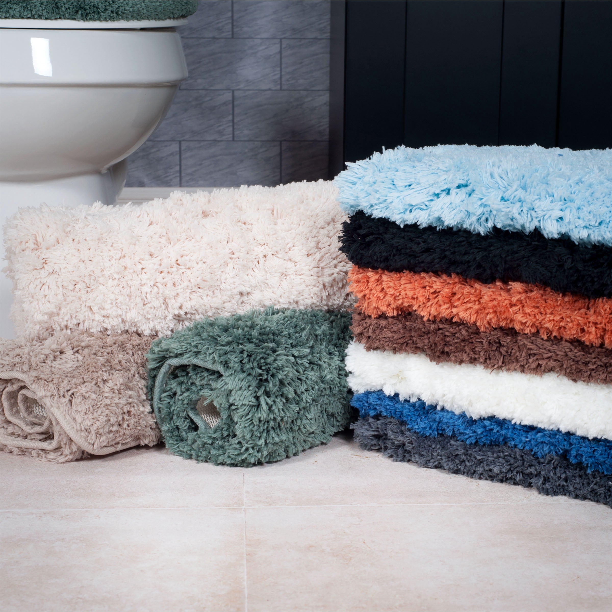 Lavish Home 3-Piece Bath Rug Set with Contour Mat and Toilet Cover (Navy)