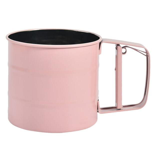 Tamiz de harina manual semiautomático de acero inoxidable y plata, para hornear, para el hogar (rosa)