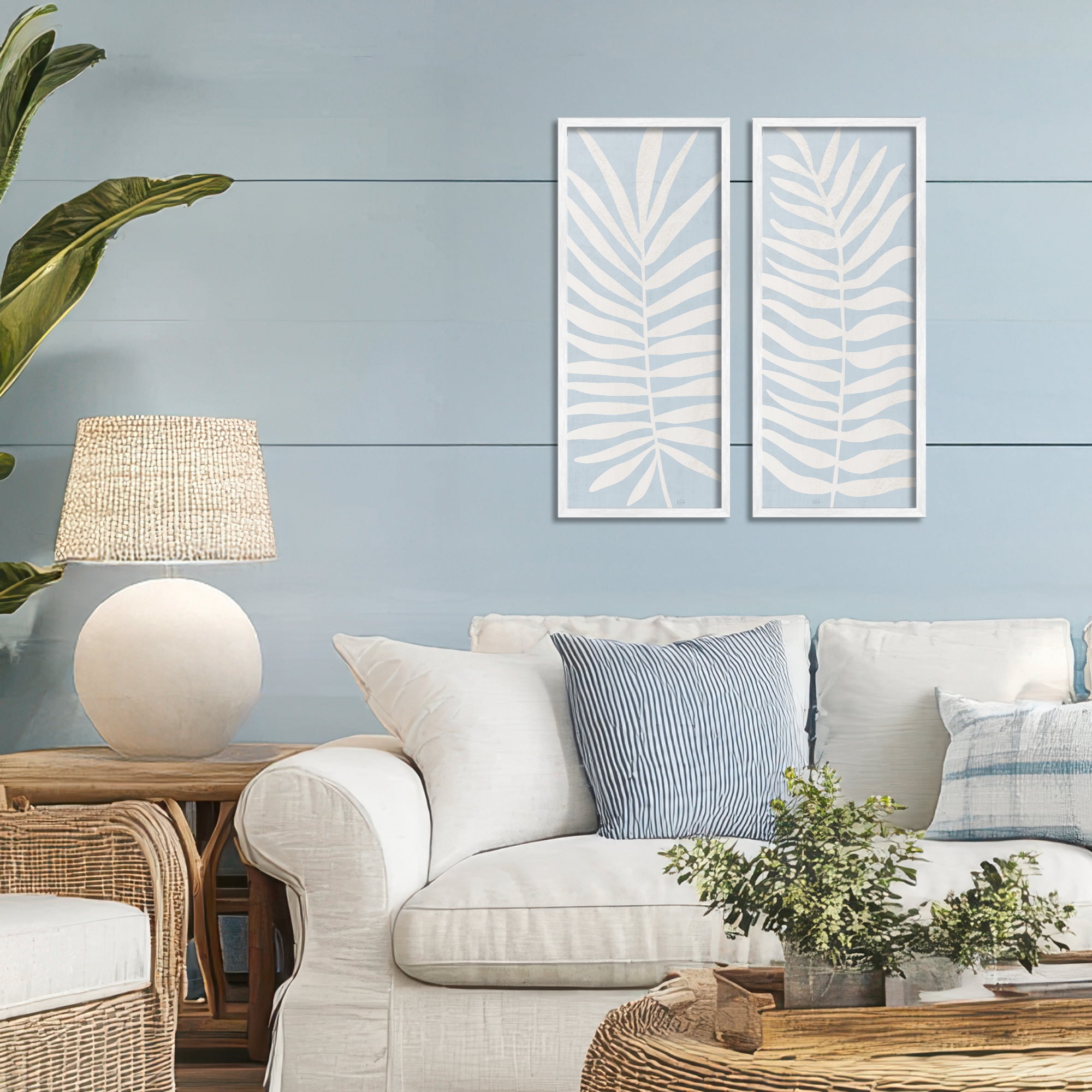 Stupell Industries Soft Palm Leaf Pair 2 Piece White Framed Giclee Art Set, design by Natalie Carpentieri
