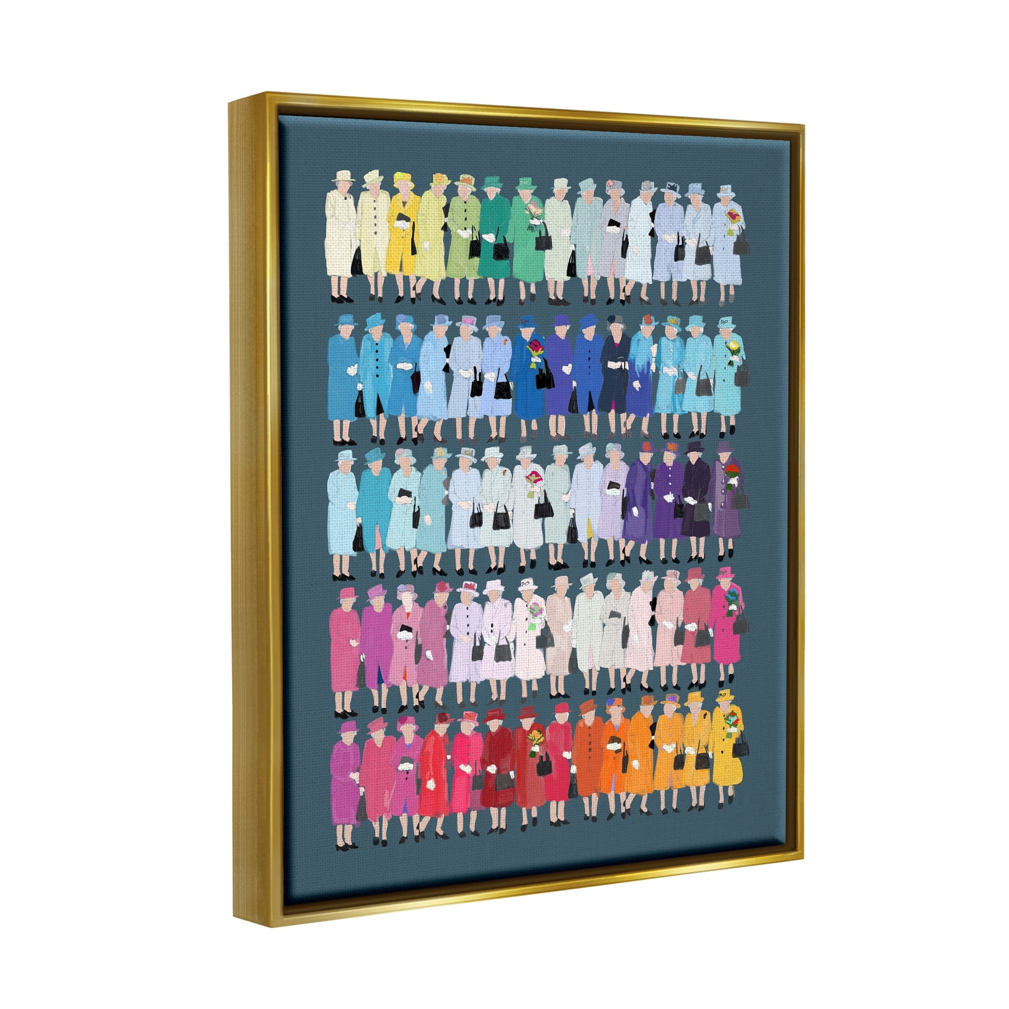 Stupell Industries Varied Pop Style Royal Queen Fashion Rainbow Graphic Art Metallic Gold Floating Framed Canvas Print Wall Art, Design by Amelia Noyes