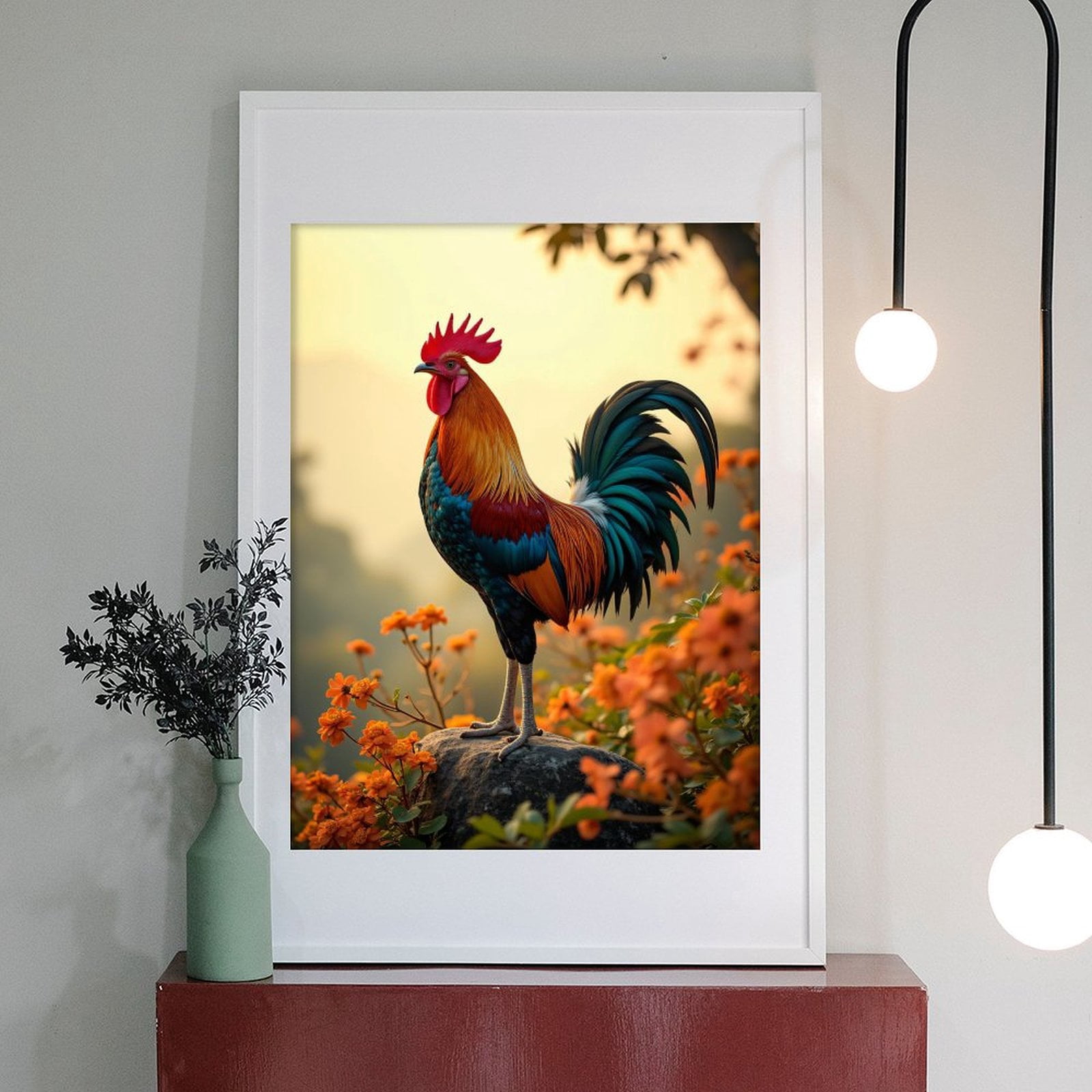 Diamond Art Kit for Adults, Sunrise Rooster On Rock Flowers Diamond Painting for Adults Beginners, 5D DIY Diamond Art Painting Kits, Colorful Diamond Painting Craft for Home Decor 12x16