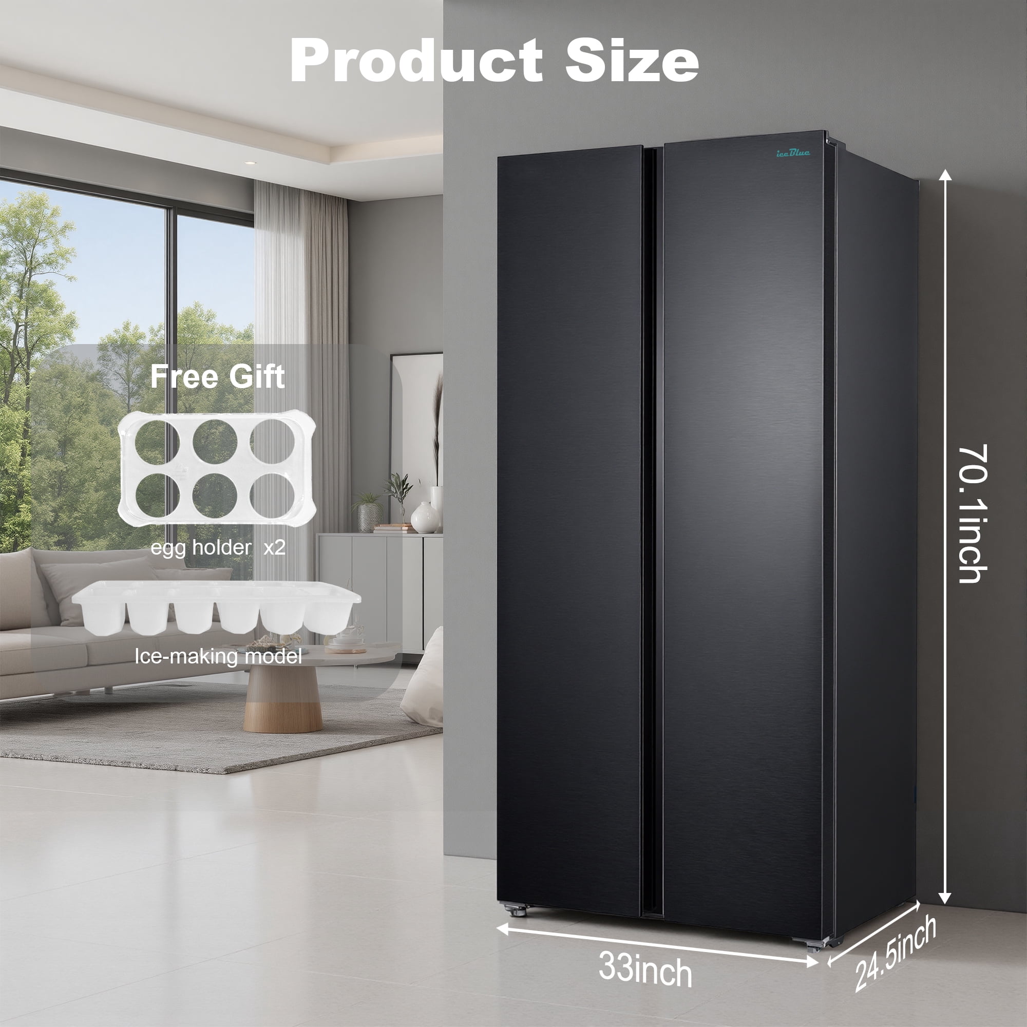 iceBlue 15.6 Cu. Ft. Black Stainless Steel Side-by-Side Refrigerator - Independent Left Freezer & Right Fridge Temperature Control