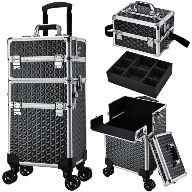 Estuche de maquillaje Yueieoun Professional Rolling 3 en 1 con ruedas