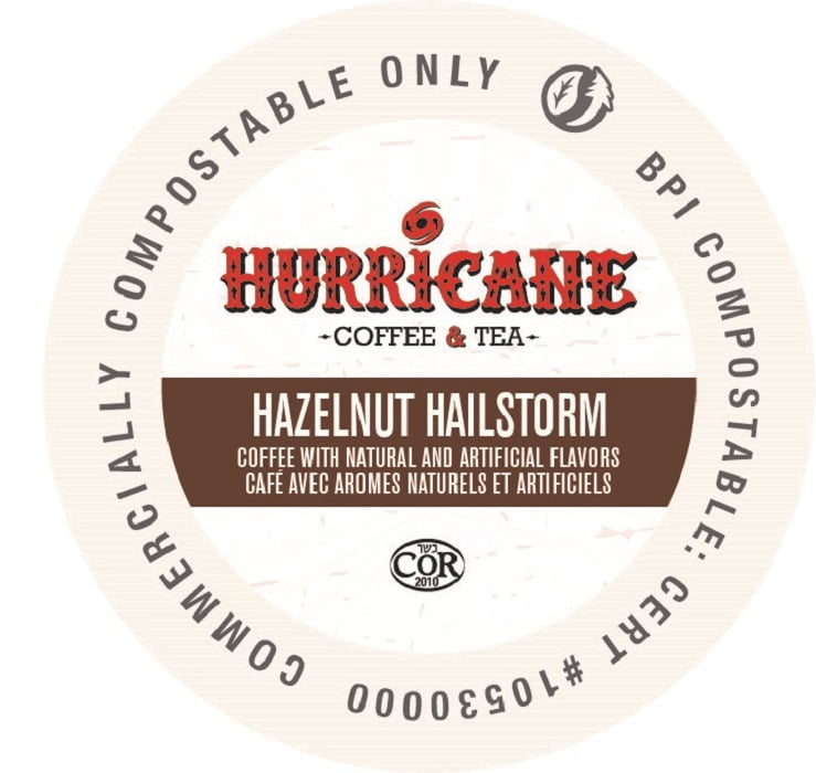 Hurricane Coffee Hazelnut Hailstorm Flavored Coffee, Compostable Single Cup Coffee Pods Compatible with Keurig K-Cup Brewers, 20 Count