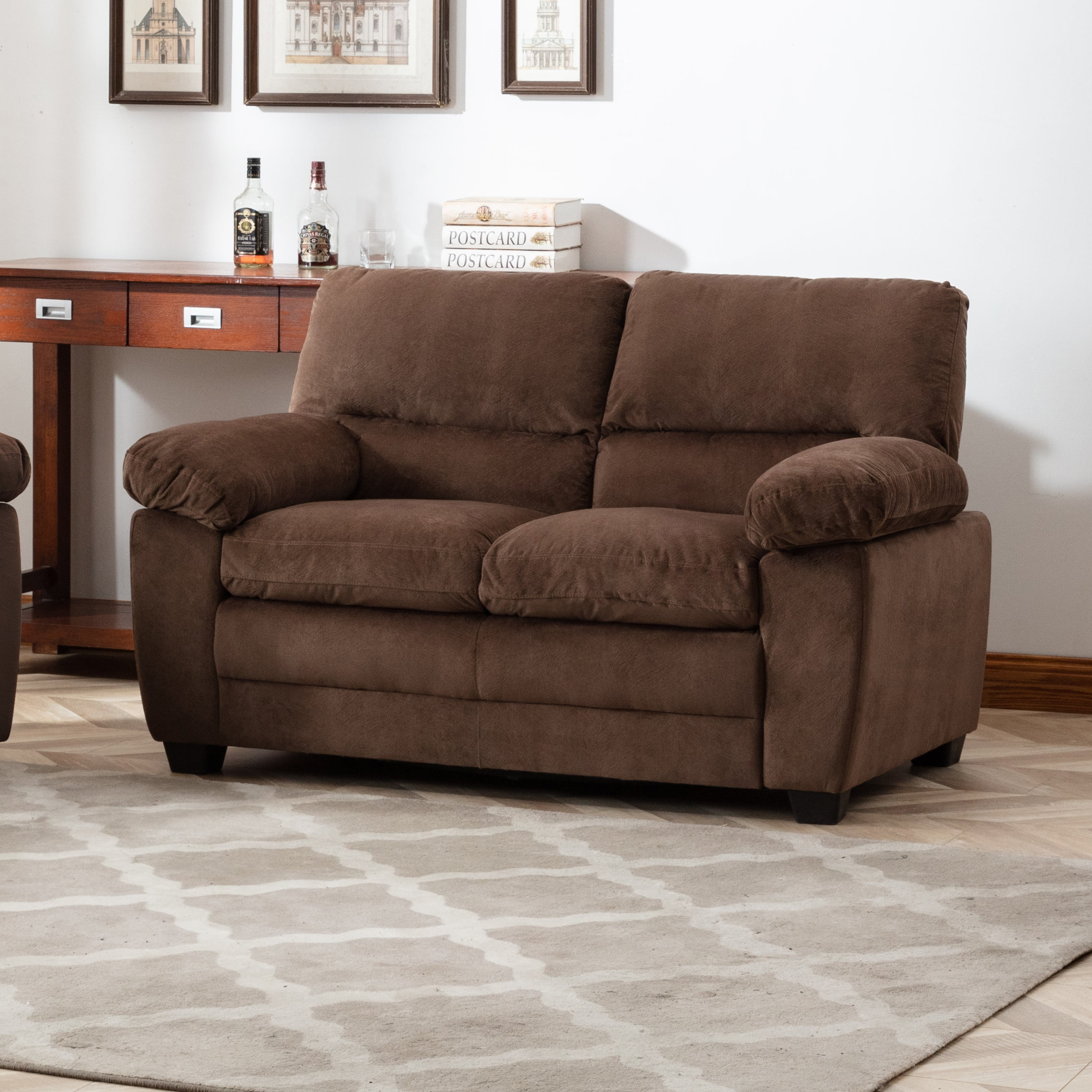 Contemporary Plush Velvet-Like Upholstered Living Room Loveseat, Brown