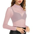 thumbnail image 6 of FAIWAD Long Sleeve Tops for Womens Turtleneck Solid Color See Through Mesh Blouse Casual Loose Bottom T-Shirt, 6 of 8