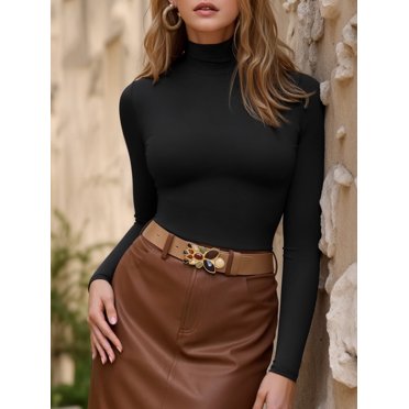 MOYIKO Mock Turtleneck for Women Long Sleeve Fitted Shirts Tight Tops Tees