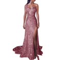 thumbnail image 2 of TXGREN Summer Dresses for Women 2024 Women Sequin Prom Party Gown Gold Evening Bridesmaid V Neck Long Dress Summer Dresses for Women 2024 Plus Size Rose Gold+M, 2 of 6