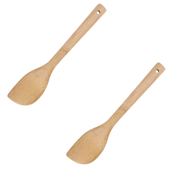 2-Piece 12-Inch Wooden Spatula for Cooking, Non-Stick Safe Heat Head with Curved Front, Natural Bamboo Spoon for Stirring and Serving