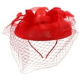 thumbnail image 5 of DINHEAROM Bridal Headwear Fascinator Hat Women Red Gauze 1Pack, 5 of 8