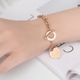 thumbnail image 4 of Pulsera de eslabones grabados de acero inoxidable con hebilla OT para mujeres y niñas, 4 of 7