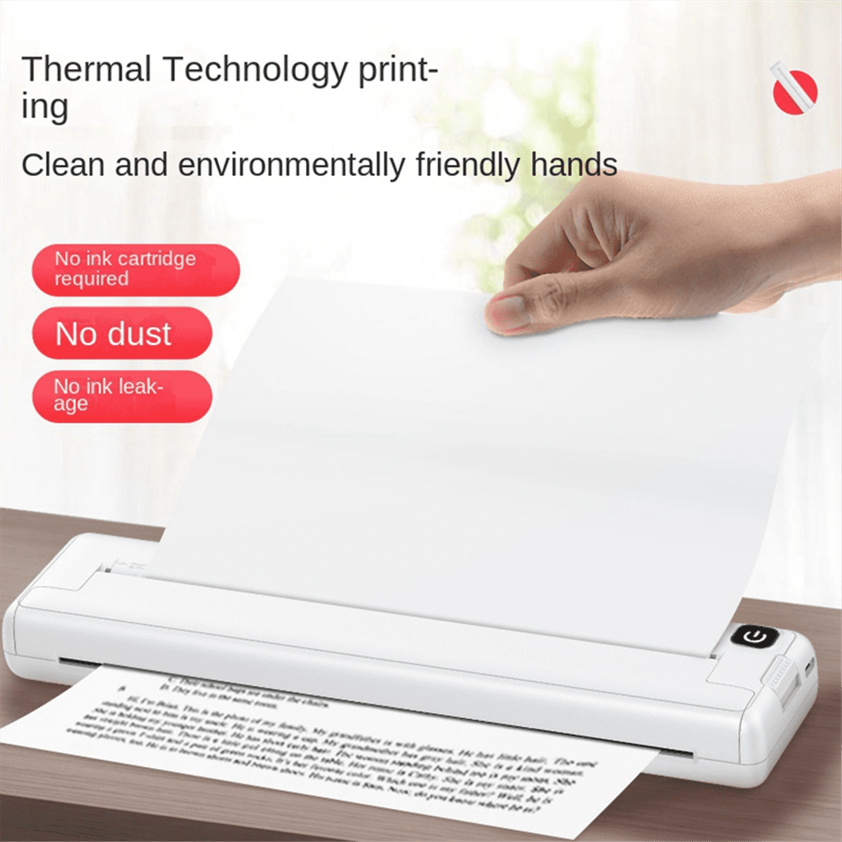 Printer Inkless Portable A4 Thermal Printer Portable Home Office Bluetooth Wireless Handheld Printer