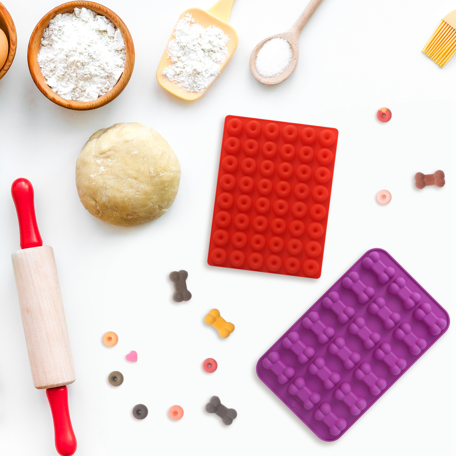 Bocaoying 14 Pcs Silicone Candy  Molds Set, Silicone Gummy Molds with 2 Droppers, Reusable Chocolate Baking Mold for Baking Biscuits, Cookie