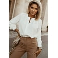 thumbnail image 1 of Women's White Crew Neck Gathered Stretch Cuff Shirt, 1 of 15