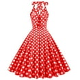 thumbnail image 5 of Women Vintage 1950s Rockabilly Dress Polka Dots Lapel Button Cocktail Party Flare Swing Tea Dress, 5 of 5