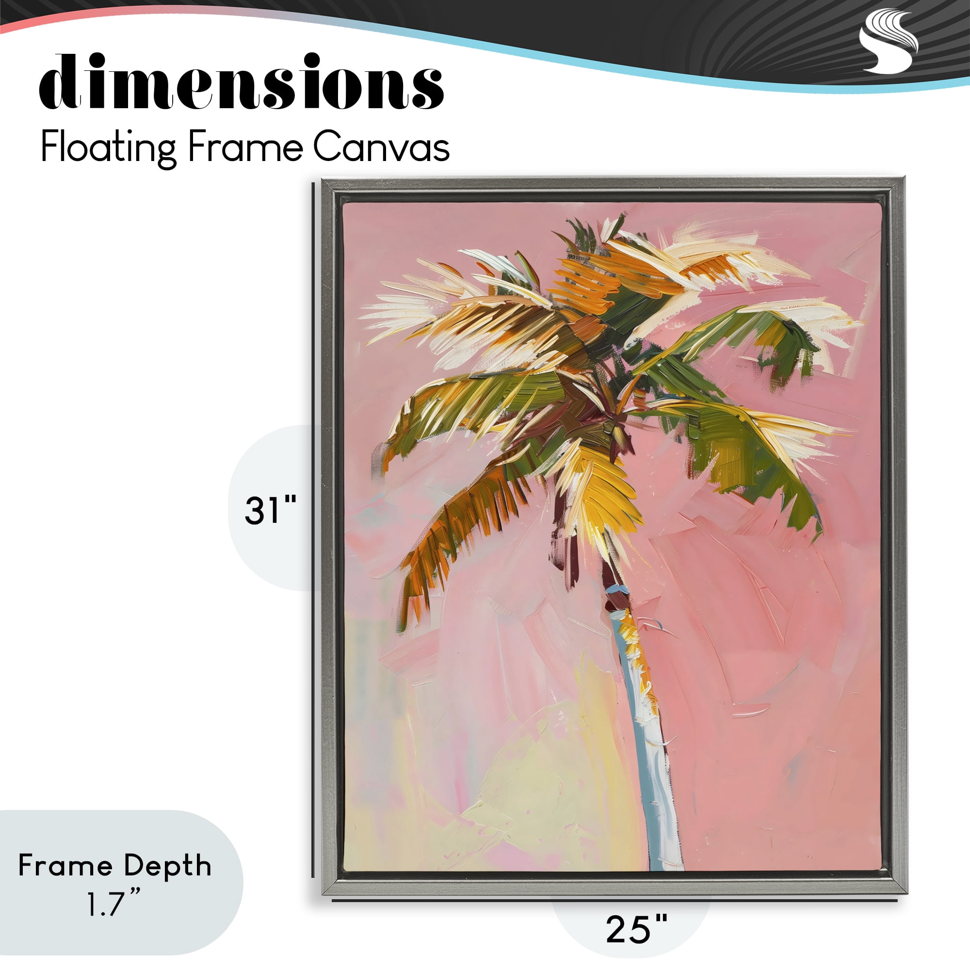 Stupell Industries Pink Palm Summer Oasis Gray Framed Floater Canvas Wall Art, design by The Prints Vibe