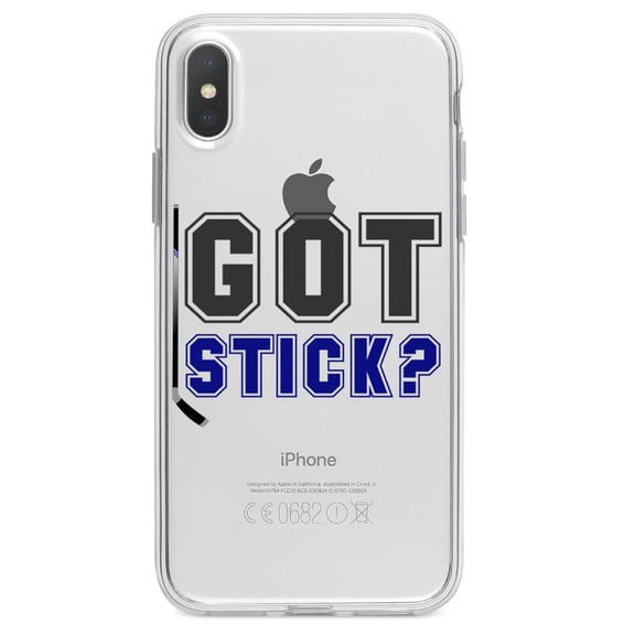 DistinctInk Clear Shockproof Hybrid Case for iPhone X / XS (5.8" Screen) - TPU Bumper Acrylic Back Tempered Glass Screen Protector - Got Stick? Hockey