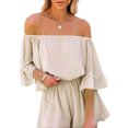 thumbnail image 4 of Kmbangi Women Boat Neck Playsuit Solid Color Short Sleeve One-piece, 4 of 9