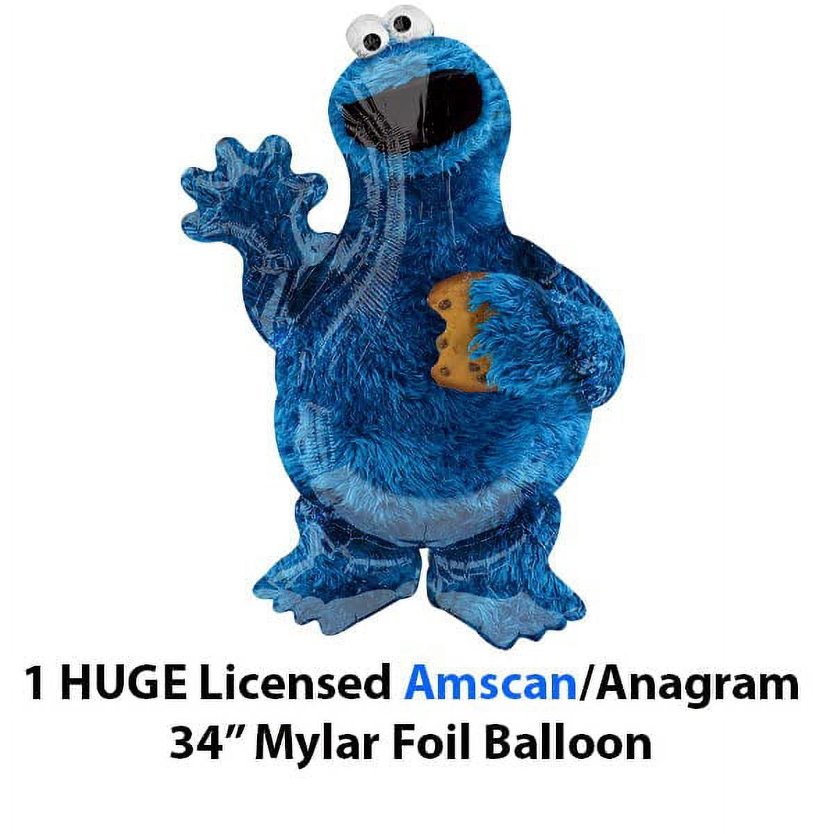 Amscan Cookie Monster Birthday Party Supplies Decorations Big Balloon Bundle with Character Mylar's, Star Mylar's, Big Number 1 and Latex Balloons